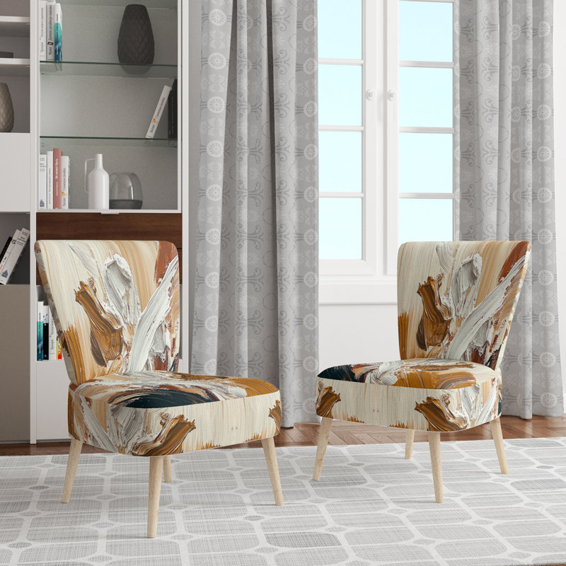 Accent Chair, Beige Floral Pattern Upholstered Decor - Beige Floral Pattern II, Beige/White