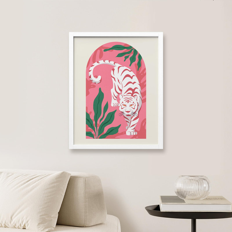 «Stalking Tiger In The Jungle» sur papier, Blanc, H 10 po x l 8 po