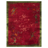 1920s Antique Fuschia Asymmetrical Floral Handknotted Wool Chinese Art Deco Rug