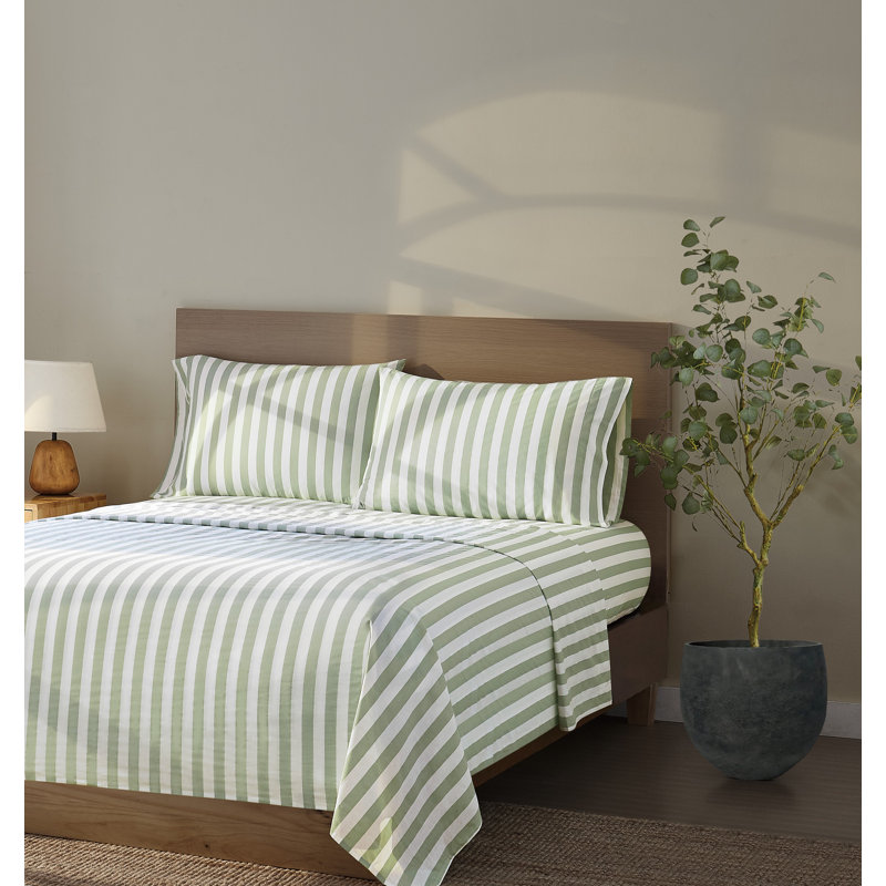 Ensemble de draps Brooklyn Loom Levi, Blanc et vert sauge, Lit simple