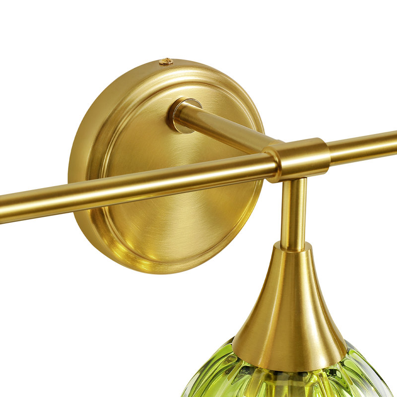 21" Modern Bathroom Vanity Light With Green Petal Glass Shades, Brushed Gold, 3 Lights