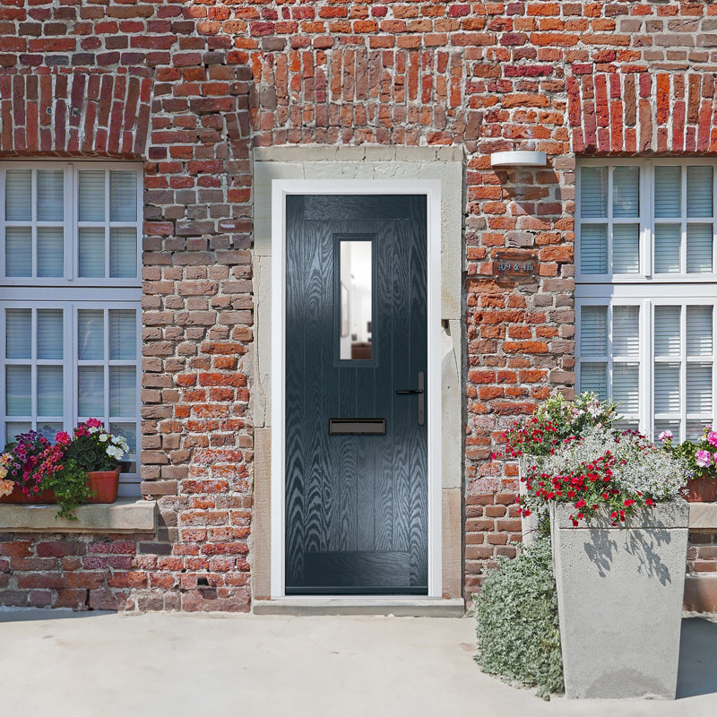 Crystal GRP Front door Sunningdale Anthracite Grey 920mm x 2090mm Open in Right hand Clear Glass, Left, Anthracite Grey