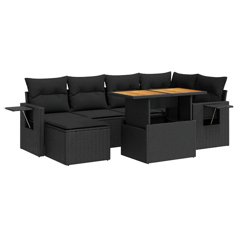 Ensemble de canapé de jardin avec accoudoirs réglables en rotin PE noir