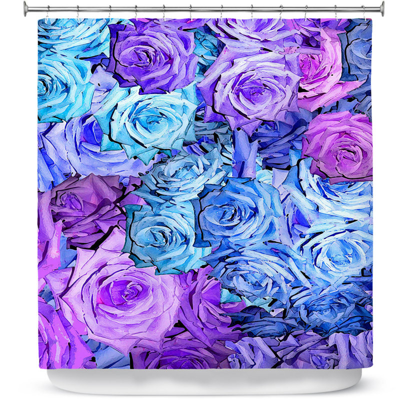 Rideau de douche simple roses lavande, Rouge / Bleu