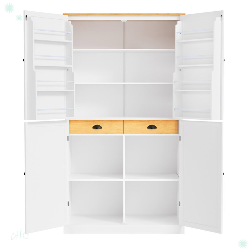 Freestanding Kitchen Pantry Large Cupboard Storage Cabinet With 2 Drawers, White
