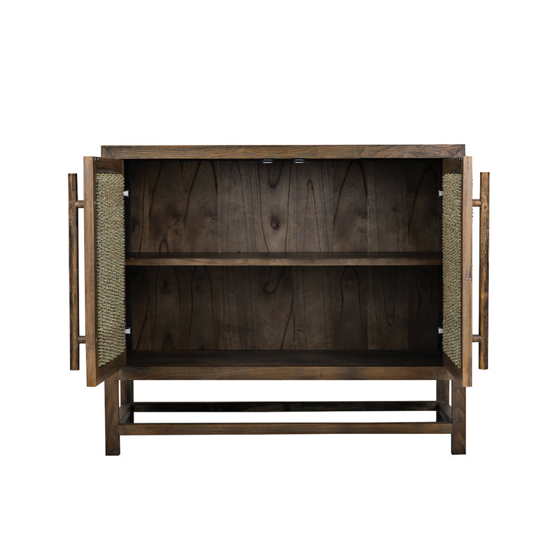 Armoire en bois Mindi de 42 po Bolling avec façades en ruppie maritime et poignées en teck massif
