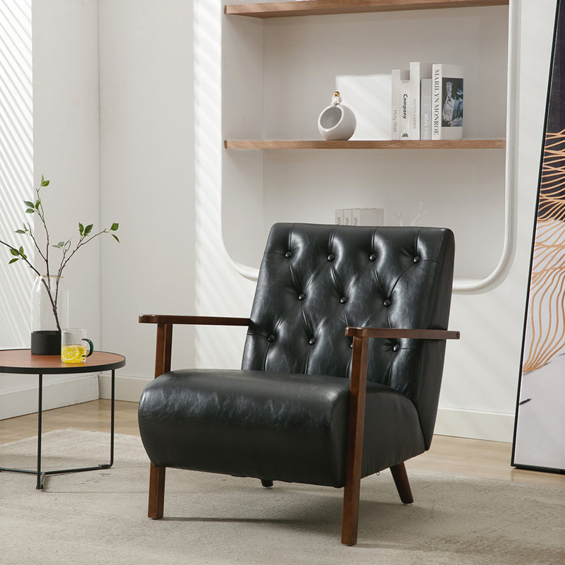 Fauteuil capitonné de 27,6 po Neerav, Similicuir noir