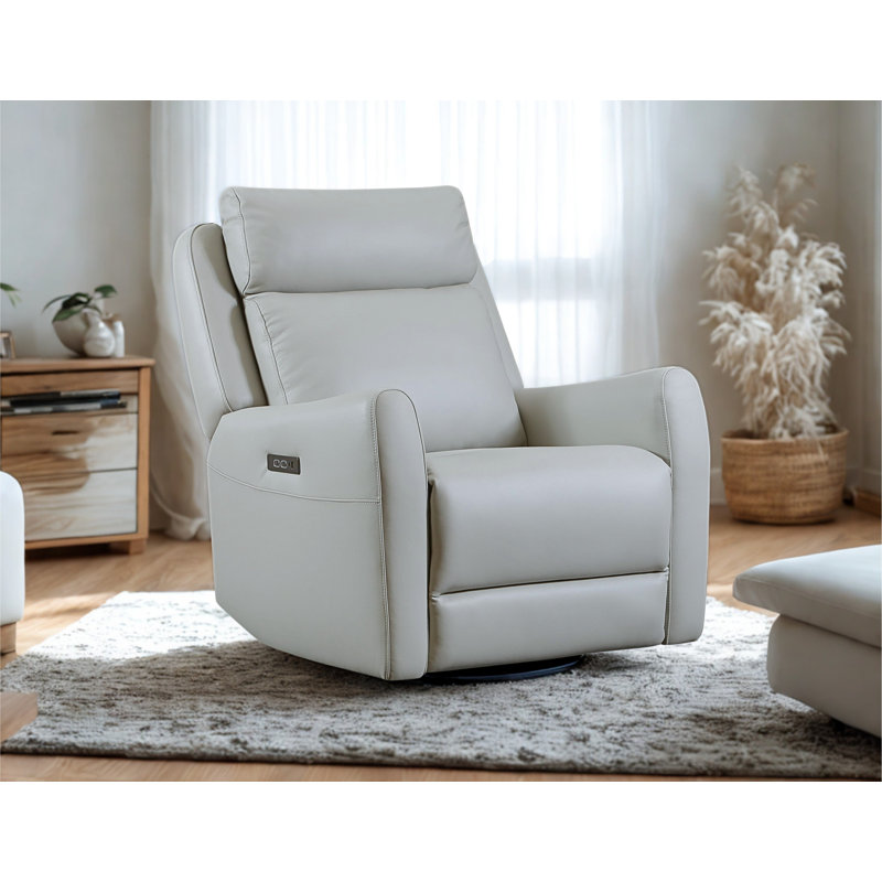 Fauteuil coulissant et pivotant en cuir Brago, Gris