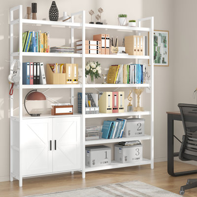 6 Tire Farmhouse Bookshelf And Etagere Bookcases With Storage Cabinet & 2 Barn Doors & 10 Storage Shelves by 17 Stories
