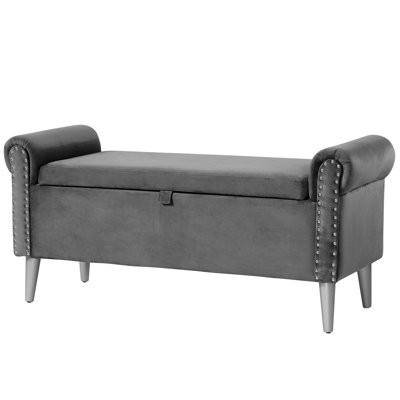 Dritarastra Upholstered Flip Top Storage Bench Bedroom End of Bed Ottoman Footrest Velvet 47" Rolled Arm