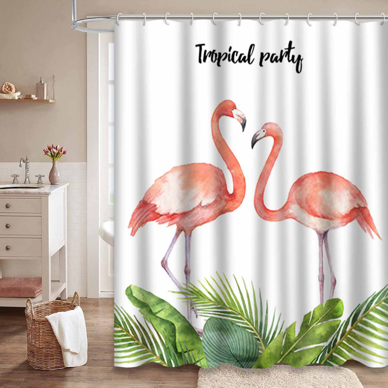 Aquarelle, feuilles tropicales, flamant rose, invitations blanches avec 12 crochets, L 72 po x l 72 po