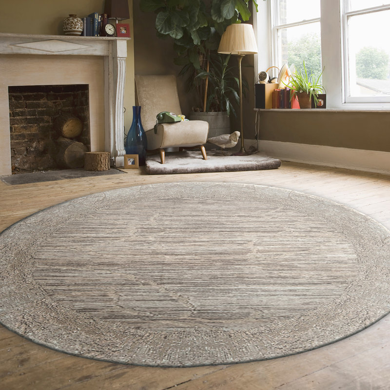  Davide 1229 Beige Abstract Area Rug – Modern Transitional Crackled Design, Soft High-Low Texture, Round 5'3"