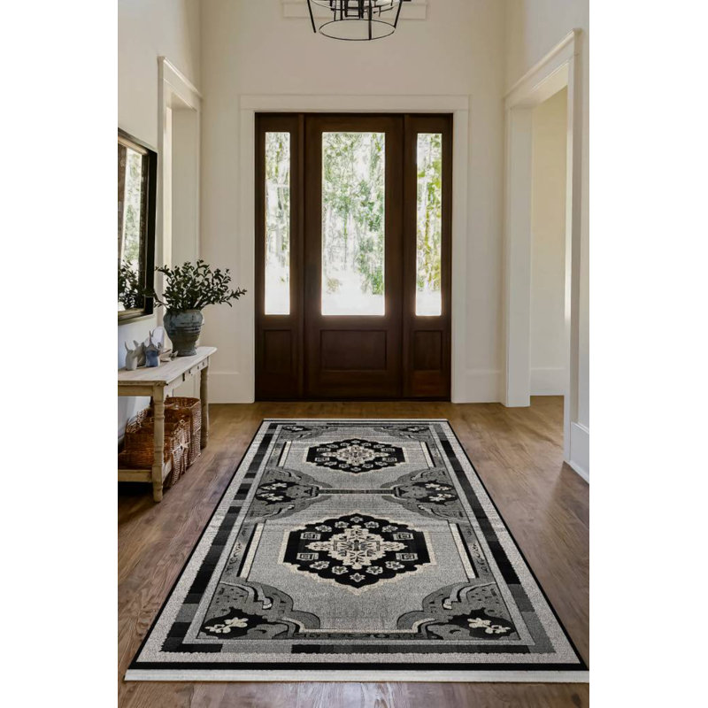 Bureen Collection Digital Print Cotton-Polyester Gray Moroccan Rug, Rectangle 4' x 7'3"