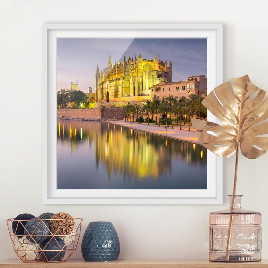 Gerahmtes Papierbild Catedral de Mallorca Wasserspiegelung