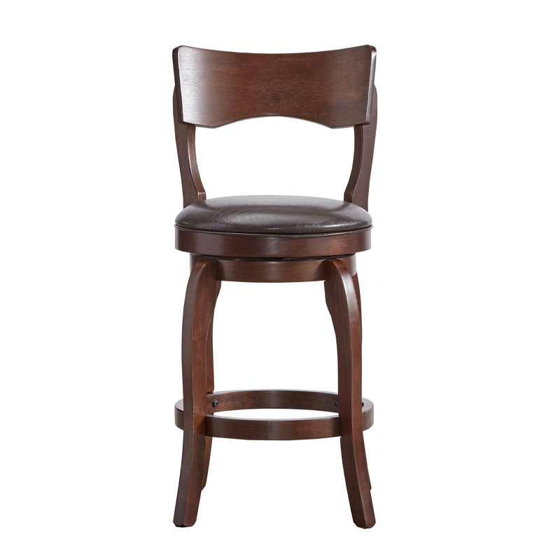 Villers Swivel Upholstered Counter Stool with Solid Wood Frame, Counter Stool (24" Seat Height), Brown 