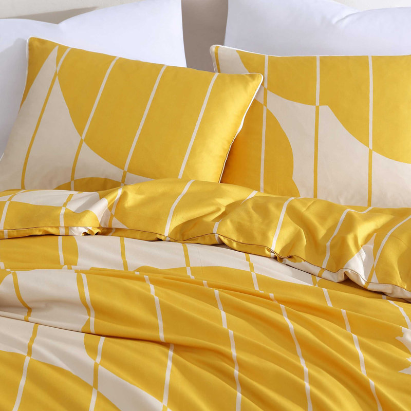 Vesi Unikko Cotton Yellow/Beige Duvet Cover Set, Queen Duvet Cover + 2 Standard Shams
