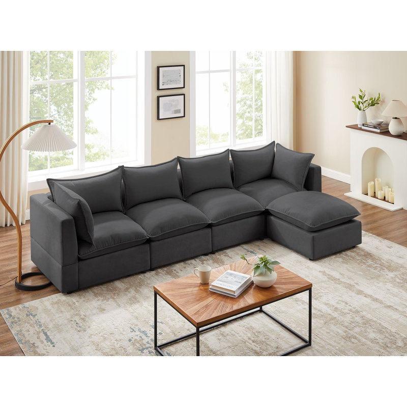 Izaia 5 - Piece Upholstered Sectional, Dark Gray 100% Polyester