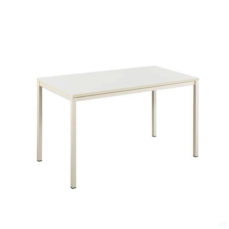 Bureau d'ordinateur contemporain en bois et métal Harry, Ivoire ivoire