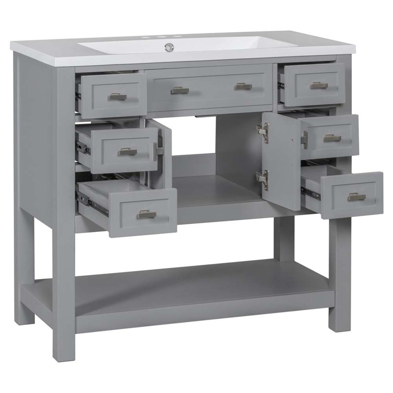 Meuble-lavabo simple 35,2 po avec lavabo, gris