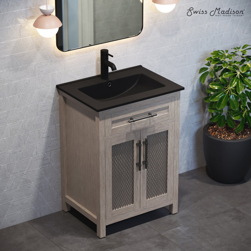 Comptoir de meuble-lavabo en céramique noir mat 24 po Swiss Madison, Matte Black, Trou unique