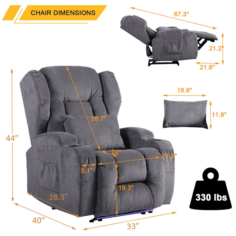 Siège de cinéma inclinable électrique chauffant avec porte-gobelet de 31,5 po de large Aguilera Ilan