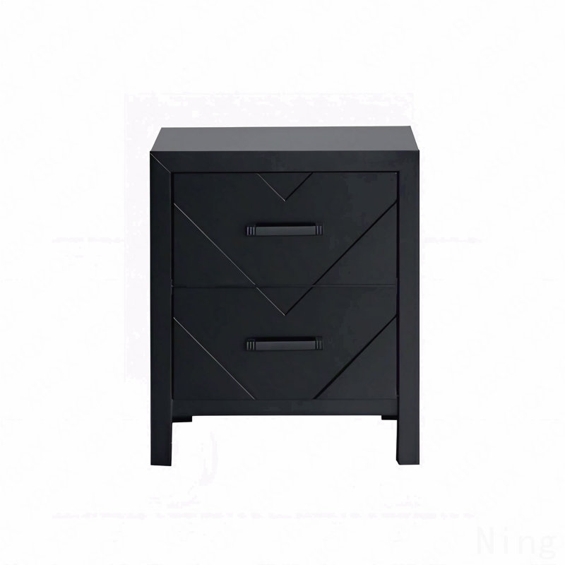 Table de chevet 2 tiroirs, finition noire, Noir
