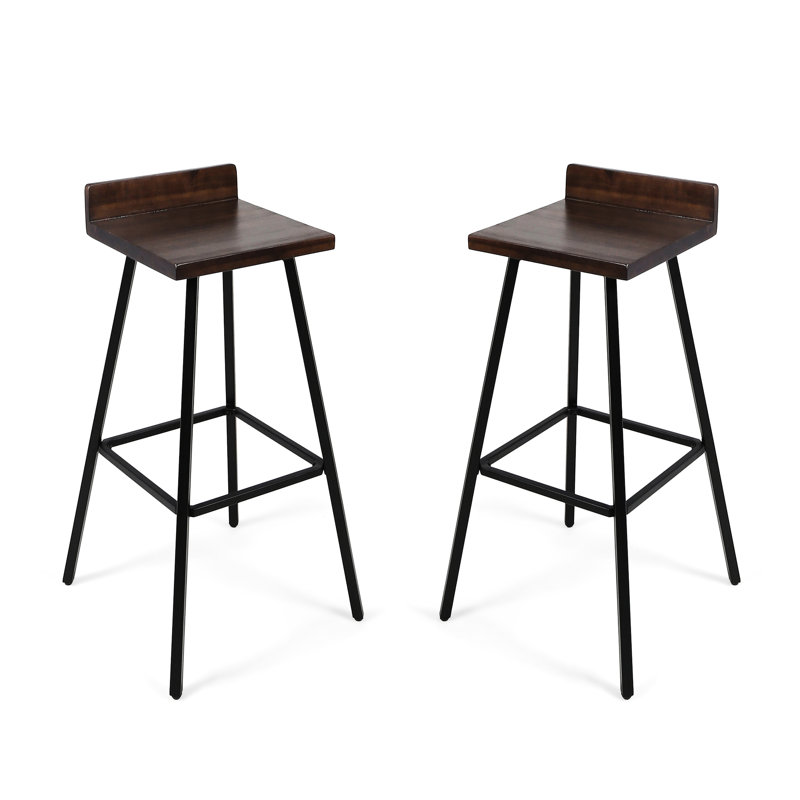 Moderne 2 tabourets de bar en bois - avec paire de repose-pieds bas et faciles à nettoyer, pieds attrayants, Brun