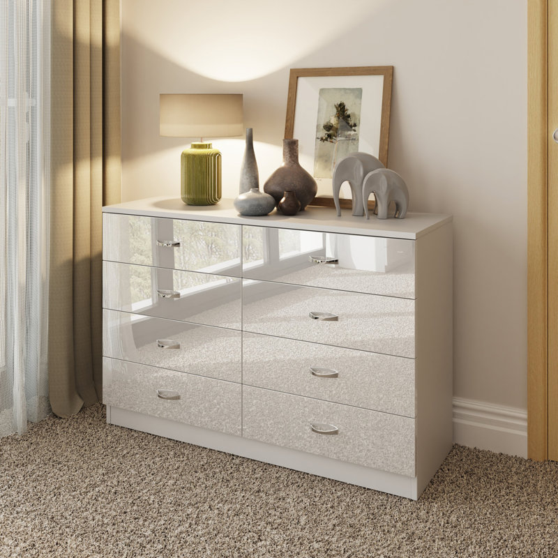 Brendle 8 Drawer Chest: 104cm Wide - High Gloss Front with Chrome Handles, Scratch Resistant, White