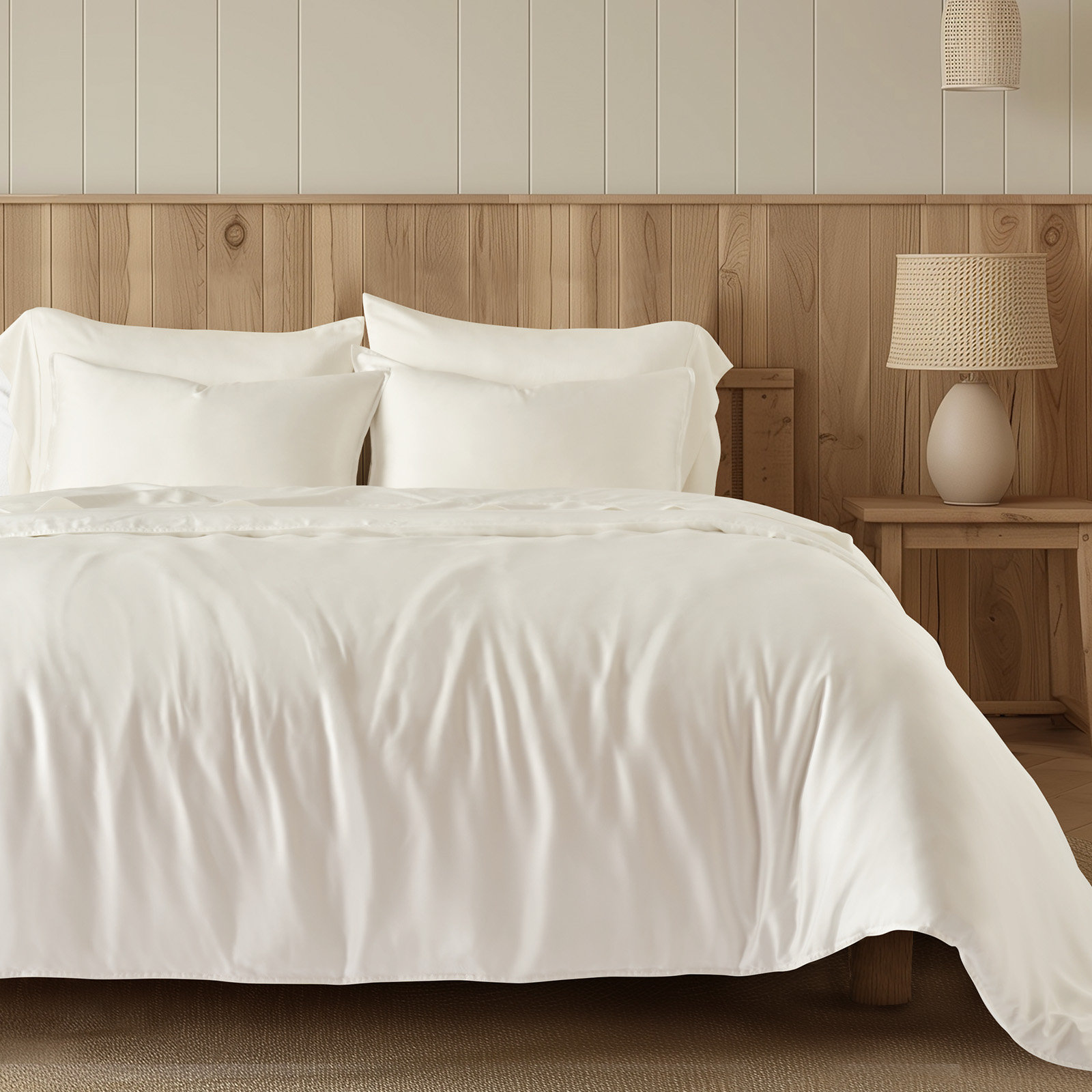 Tencel Lyocell Cooling Duvet Cover Set, Snow White, Queen Duvet Cover + 2 Queen Shams