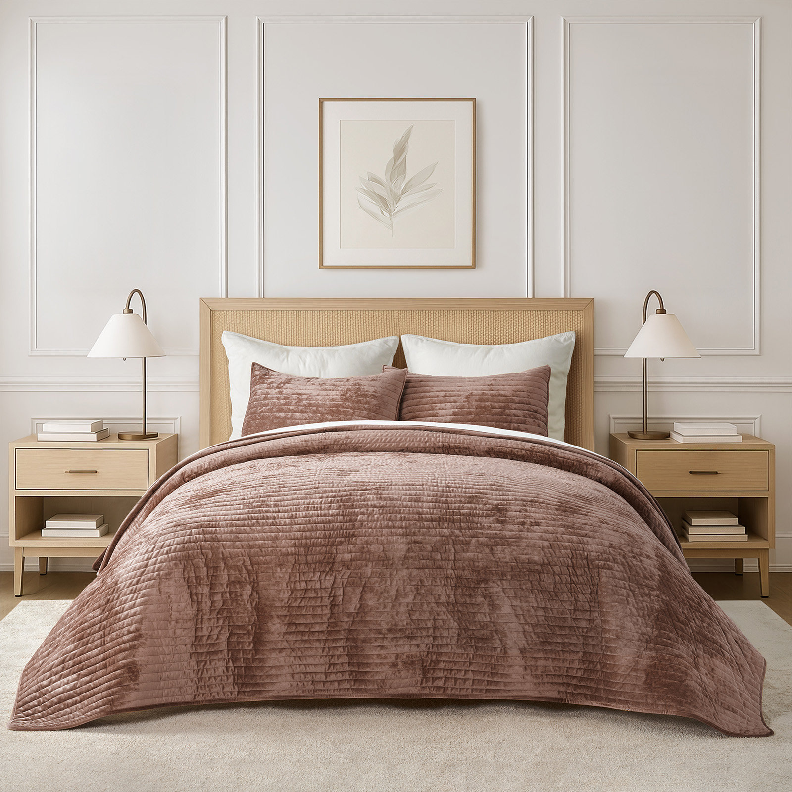 Velvet Quilt Set, Queen, Terracotta Clay