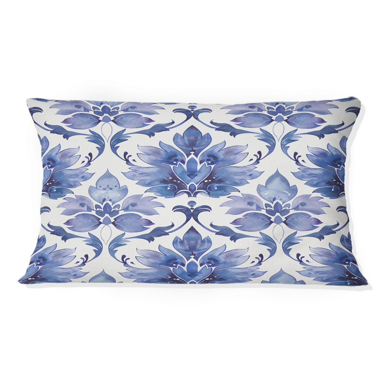 Coussin lombaire à imprimé damas - Glam, Bleu / blanc