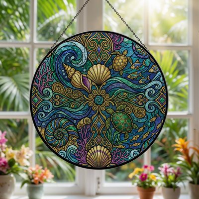 Panneau de vitrail 12 "H Ocean Waves