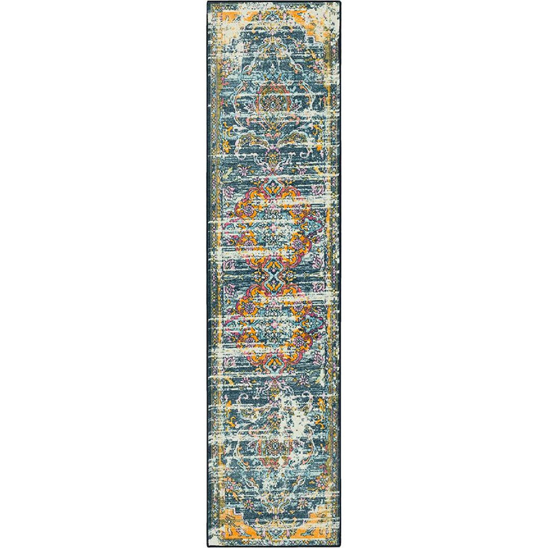 Tapis intérieur / extérieur en polyester tissé à la machine oriental bleu / gris, Tapis de couloir 2 pi x 8 pi