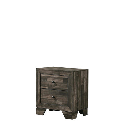 1pc Rustic Two Drawers Storage Nightstand Brown Gray Finish Wooden Bedroom Furniture