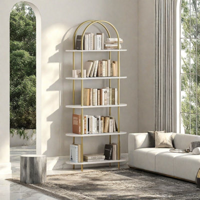 5 Tier Bookcase Arched Display Racks Tall Bookshelf Freestanding Open Storage Shelf
