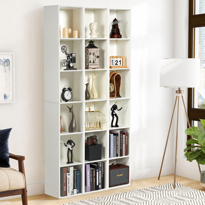 Bibliothèque blanche étroite à 6 niveaux, tablette de rangement mince pour petits espaces, étagère minimaliste de 11,8 pouces de large avec panneau arrière en papier, 1 pièce, couleur blanche