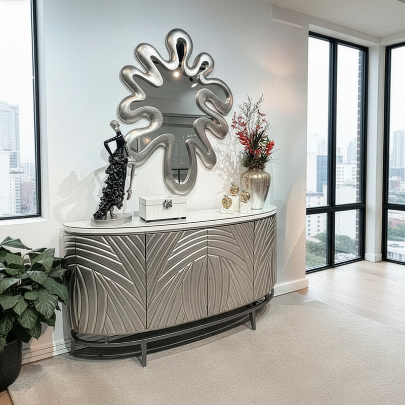 71.5'' W Sideboard, White/SIlver/Black