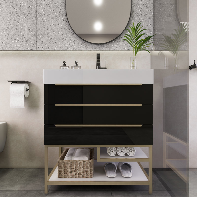 Ensemble de meuble-lavabo simple 29,8 po Uinta, Noir très lustré