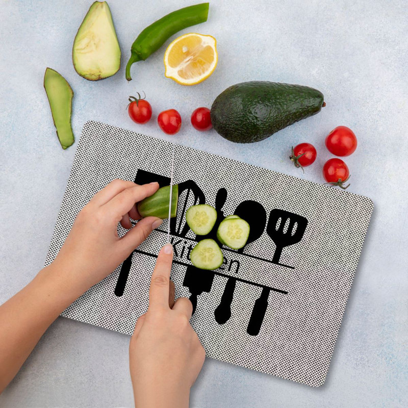 Premium Tempered Glass Cutting Board, 9.8 x 13.8 inches | 100% Antibacterial, Easy Clean, Non-Slip Silicone Feet | Durable Kitchen Essential for Safe Food Preparation, Stylish and Functional Design