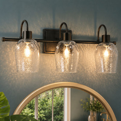 Éclairage de salle de bain à intensité variable 3 lumières avec abat-jour en verre martelé Aedan