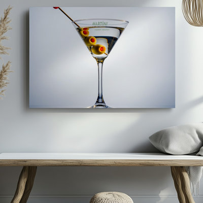 Canvas A Sleek Elegant Martini Glass Filled With Crystal Clear Liquid Wall Art Stands Prominently Against A Stark White Background Canvas Wall Art