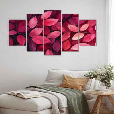 Crimson Leaves Dancing Ros I - Feuilles - Art mural traditionnel pour salon diamant