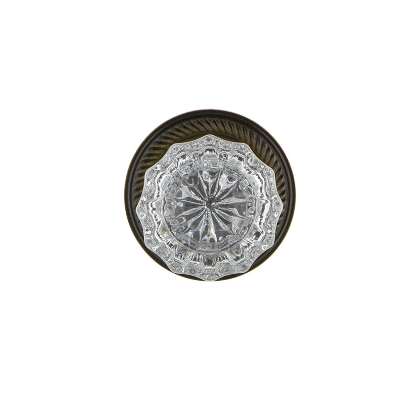 Rope Rosette with Crystal Door Knob, Antique Brass, 2-3/8"