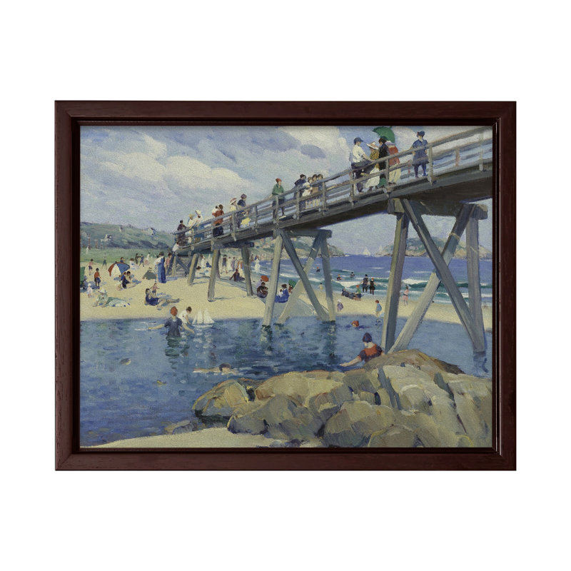 Plage de Good Harbor, 16"H x 20"W, Canvas, Brown Framed