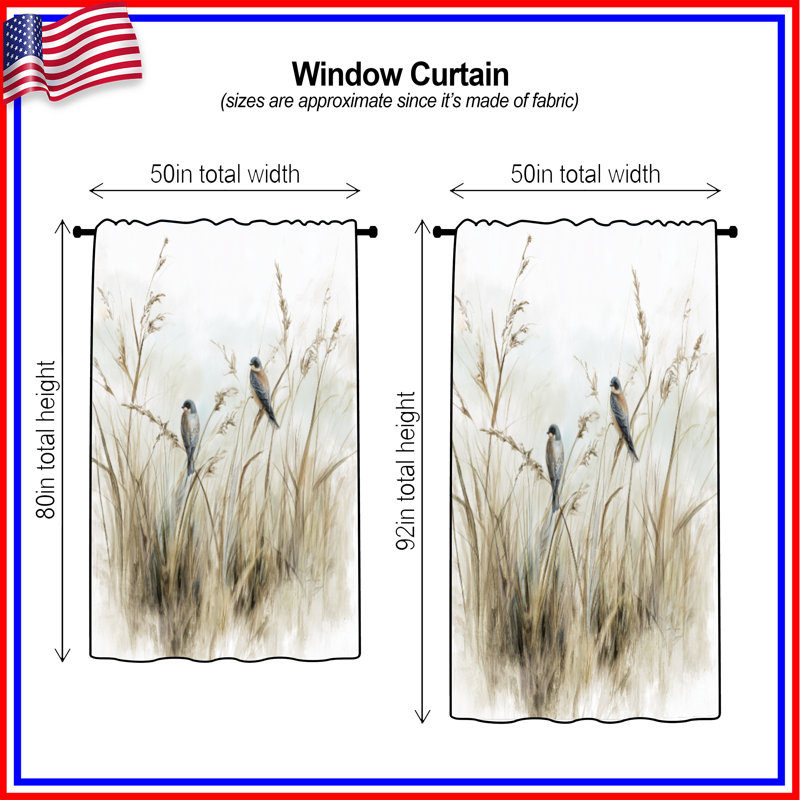 Two Birds On Grass Window Curtains, Birds Sheer & Blockout Curtains - 1 Panel, Blockout, 50" x 80" - 1 Panel