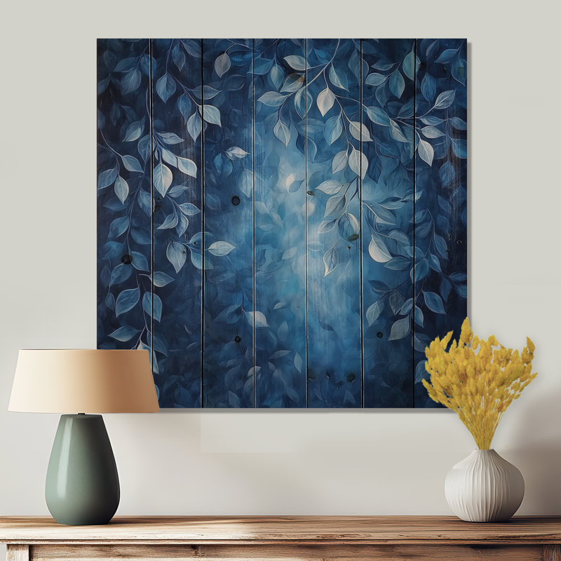 Feuilles de lune clair de lune II - décoration murale en bois de feuilles - sur bois de pin naturel