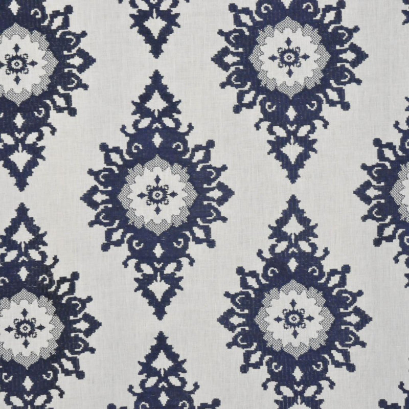 Luxe Damask Fabric, Navy/Ivory