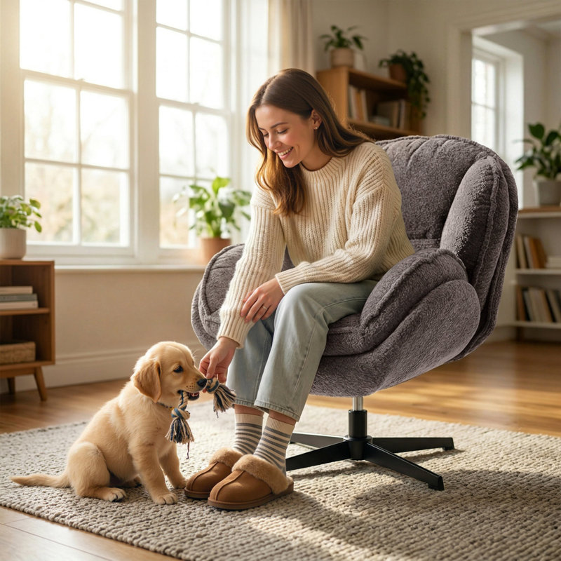 Upholstered Swivel Accent Chair, Grey
