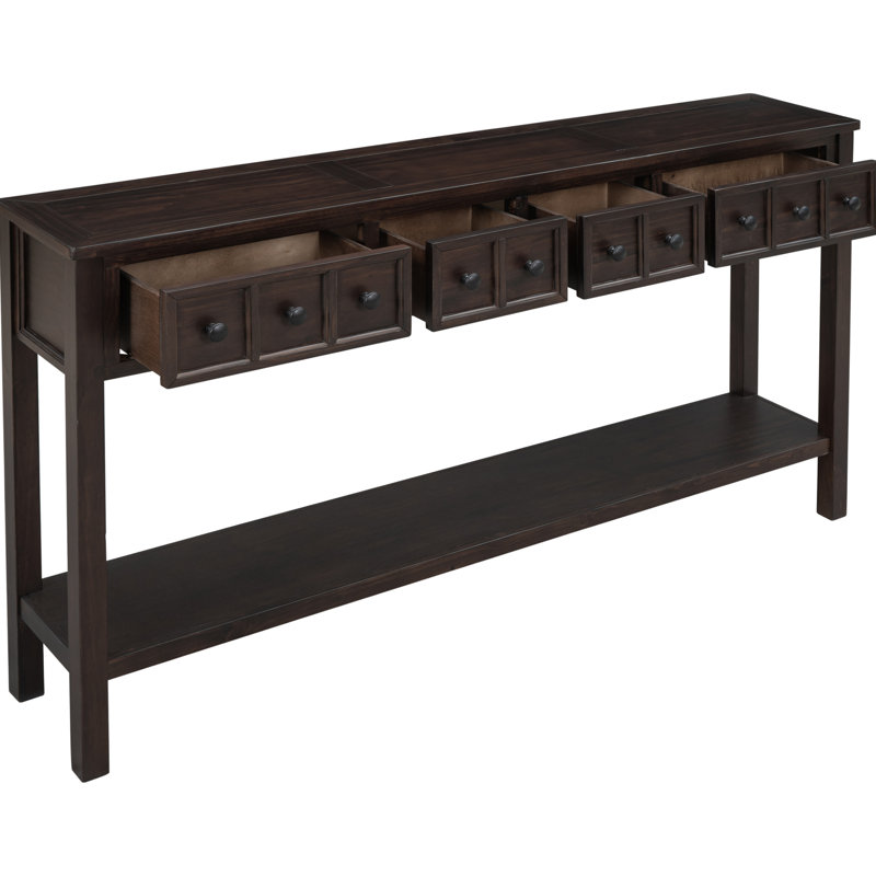 Console de style rustique avec tiroirs et tablettes fonctionnels, un meuble pratique et élégant pour la décoration intérieure