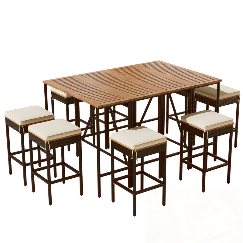 Ensemble de table d'extérieur 10 pièces avec 8 tabourets avec coussins et 2 tables